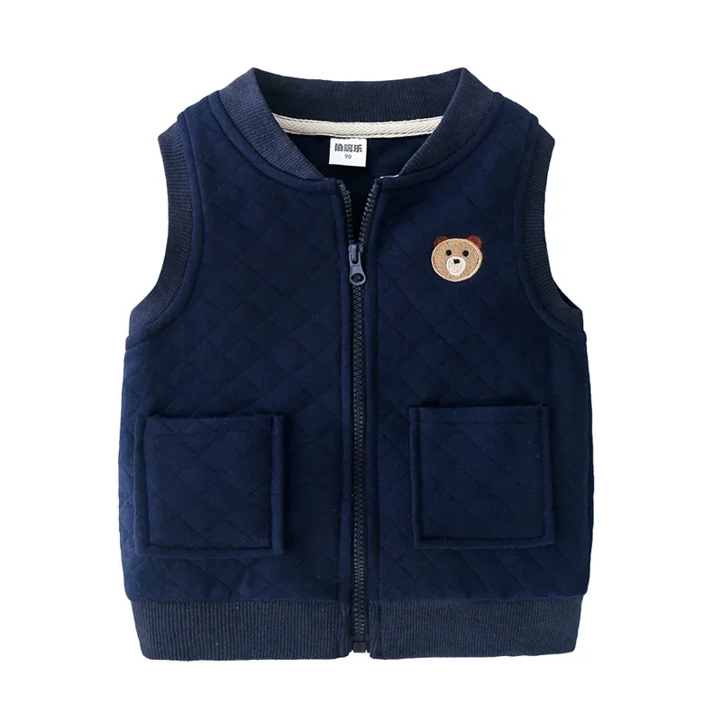 Casual Spring Boy Girl Waistcoat 2-8Y Children's Vest Cardigan Cotton Pocket Sleeveless Vests School Clothing Navy Blue Grey