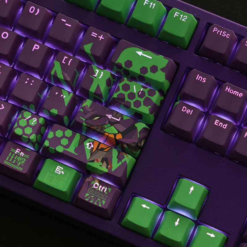 Conjunto Pbt Tintura Subbed Keycaps Dois Dimensional dos Desenhos Animados Anime Gaming Key Caps Oem Perfil Backlit Keycap para Eva 01 1 - Imagem 3