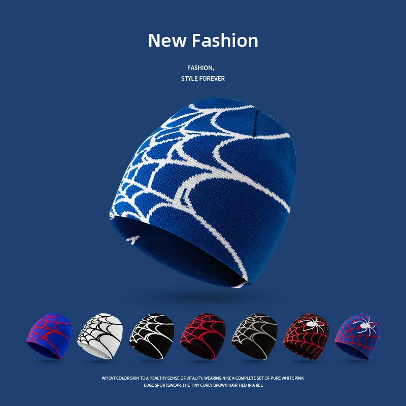 

Hip Hop Minus Two Spider Web Fashion Men Women Street Y2k Cap Jacquard Pullover Knitted Hat Autumn and Winter Cartoon Cold Hats