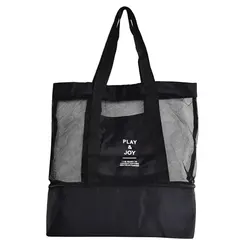 Waterproof Insulated Double-Layer Tote Bag for Beach, Travel, and Picnics (Black)