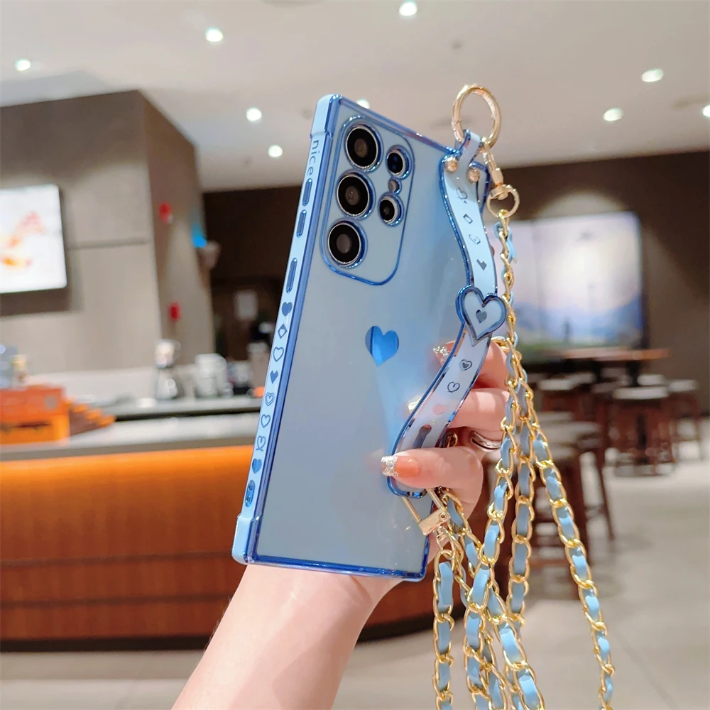 Elegant Heart Crossbody Cord Rope Case with Wrist Strap Holder