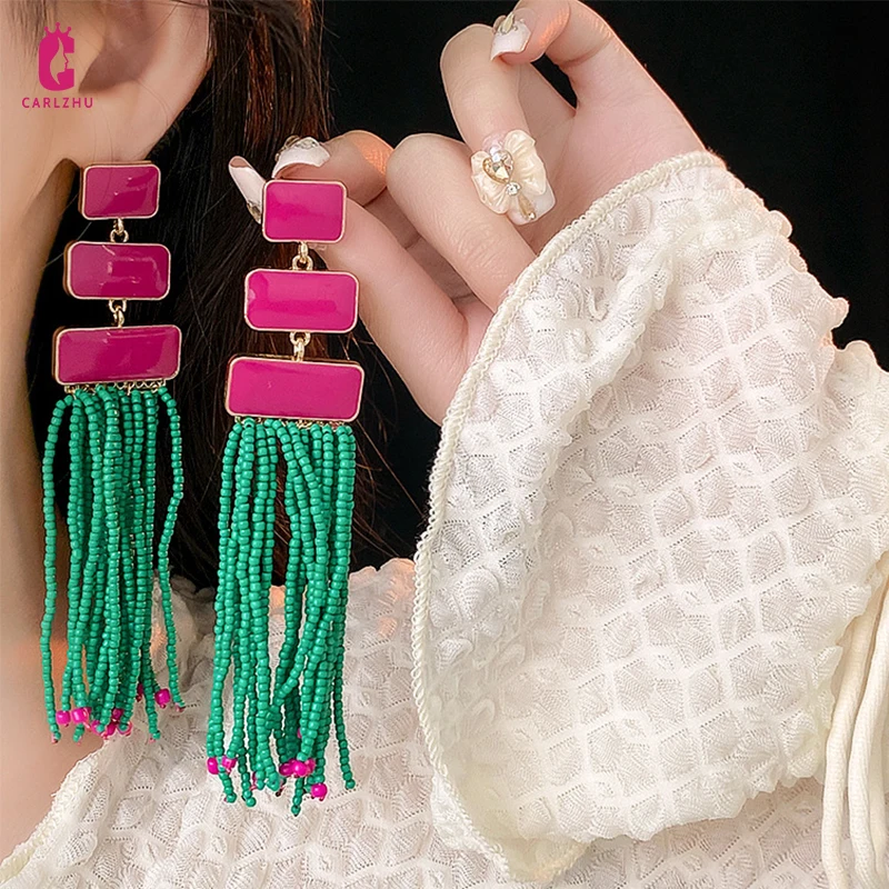 

Европейские и американские ретро капельные бусины с кисточками длинные висячие серьги для женщин крупные Модные Этнические украшения