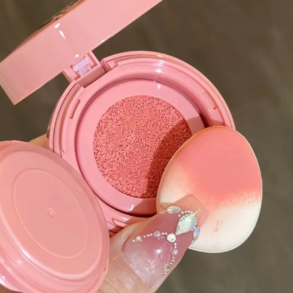 Gege Bear Air Cushion Blush Cream Waterproof Lasting Natural Cream Cheek Tint Blush with Puff Peach Pink Rouge Girl Blush Makeup 6