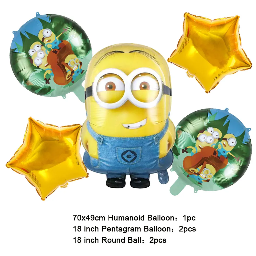 thumbnail image 1 of 2024 Nuevas cápsulas pequeñas de ojos grandes lindas amarillas, suministros de decoración para fiesta de cumpleaños, cubiertos desechables, fondo con globos para bebé, 1 of 5