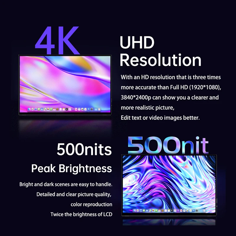 16'' AMOLED Display 16:10 Aspect Ratio UHD 3840x2400p 500nits Aluminum Alloy Material with All in One Stand Portable
