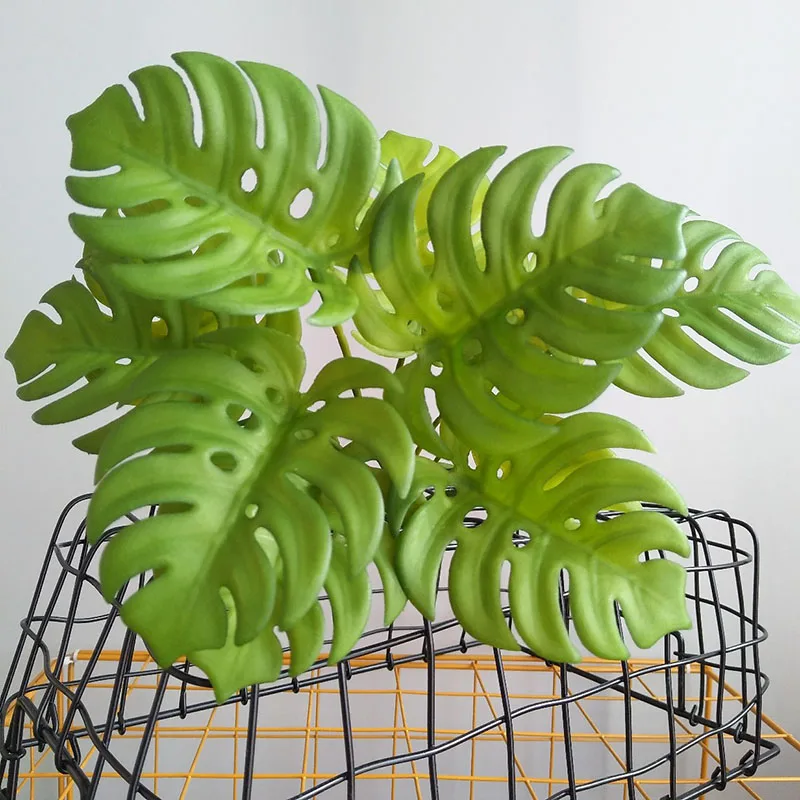 31in Large Fake Tropical Monstera Plants Artificial Palm Tree Plastic Leaf Water Plant for Office Desk Home Garden Greenery Deco