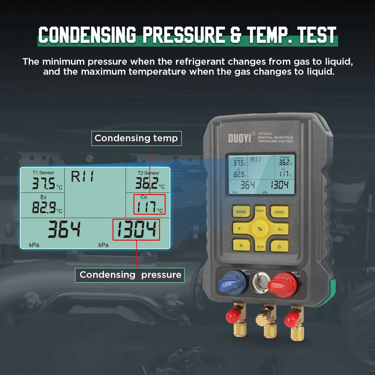 Duoyi dy522a intelligenter elektronischer kältemittel tisch verteiler messgerät klimaanlage kälteset für r134a 500 psi pk dy517 – Detail 7