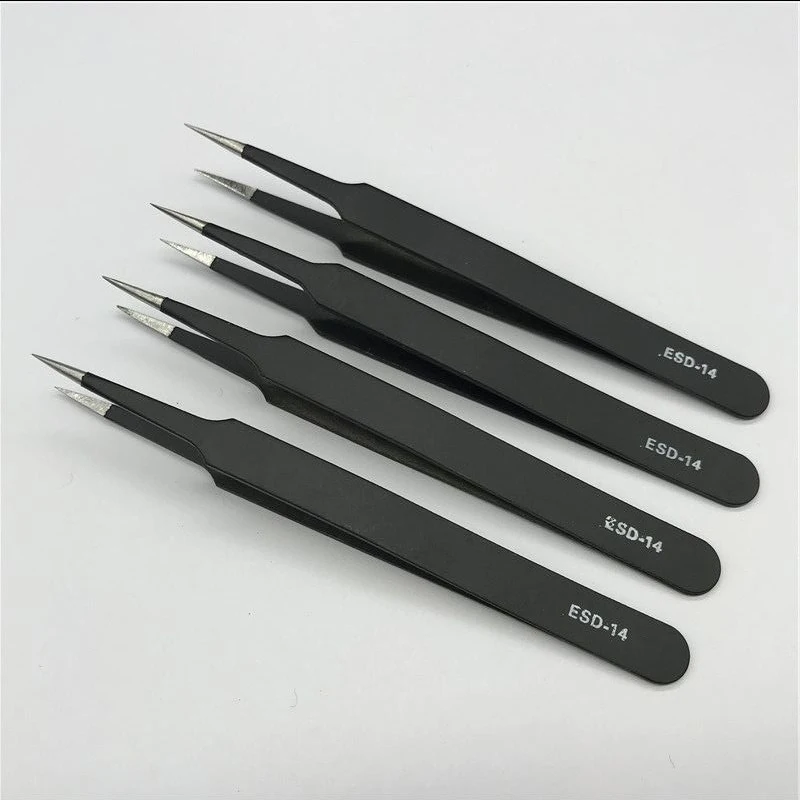 Anti-static ESD Stainless Steel Tweezers Maintenance Tools Industrial Precision Curved Straight Tweezers Repair Tools