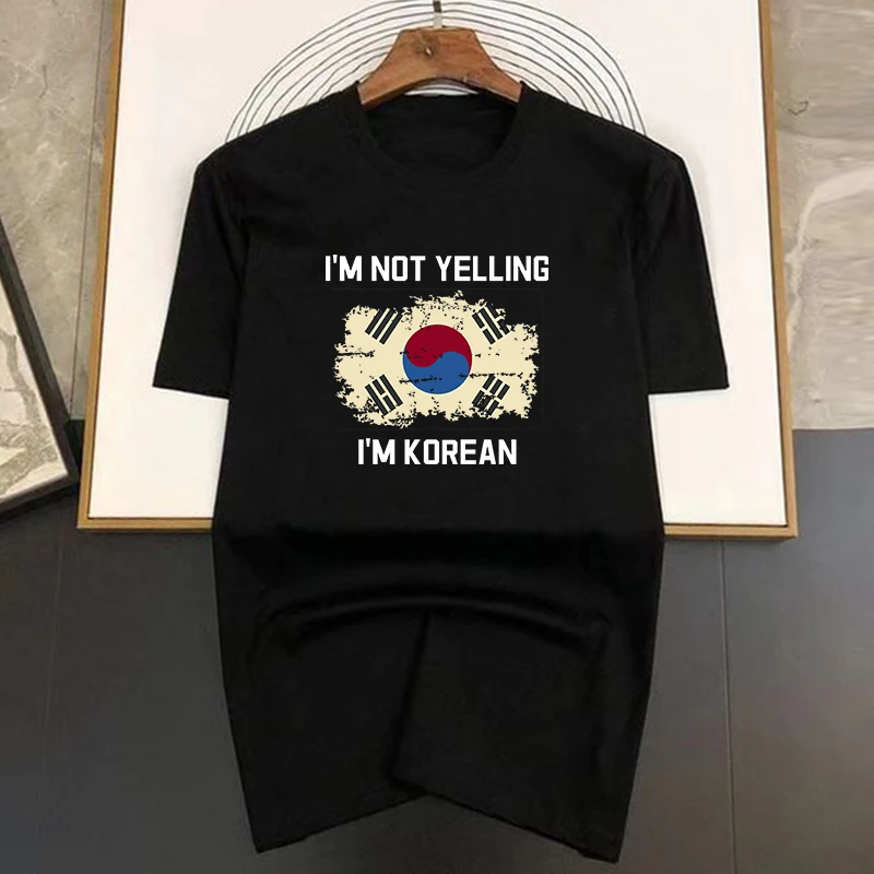 Magliette da uomo in 100% cotone I Love Korea Stampate Street Retro Manica corta Hip Hop Tops Maglietta oversize Uomo Larga_voghion.com