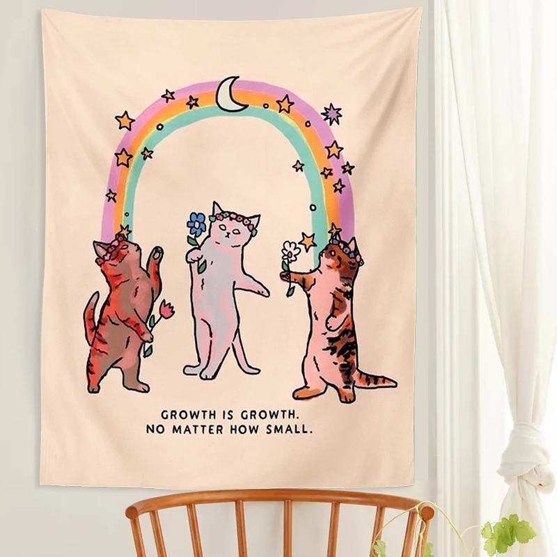 Tapestry Decorations Cute Cat Tapestry sunshine rainbow Wall Hanging Cartoon Cat Bohemian Decoration Home for Living Room Kids Room Bedroom Wall Art