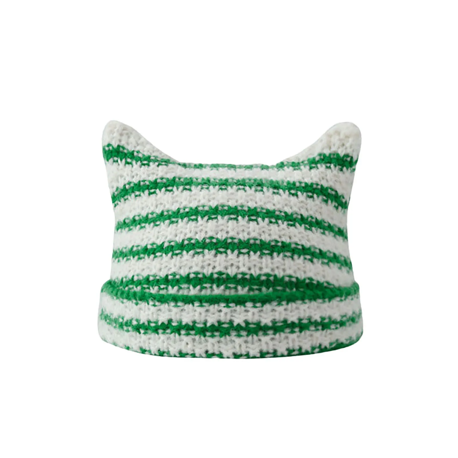 

Cute Winter Thick Beanie Hat Fashionable Striped Pullover Hat Headgear for Shopping Camping Walking