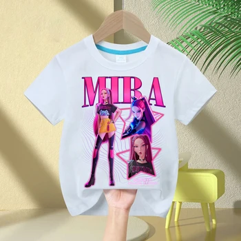 KPop Demon Hunters Rumi Zoey Mira 2025 Neck Cartoon Boys Tee Kids Girls T-shirt Print Fashion Casual Tops Casual Girl Clothes 1