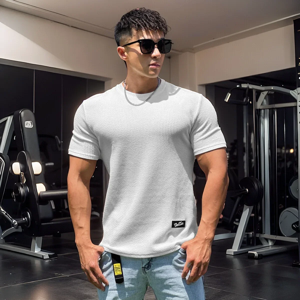 MB Summer New Fashion Snake Pattern Base Shirt Short Sleeve round Neck T-Shirt Men's Sport Fitness Top Overhead Style
