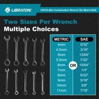 LIBRATON 10PCS Mini Combination Wrench Set with Rolling Pouch Metric 4-11mm/SAE 5/32"-7/16" Carbon Steel 2
