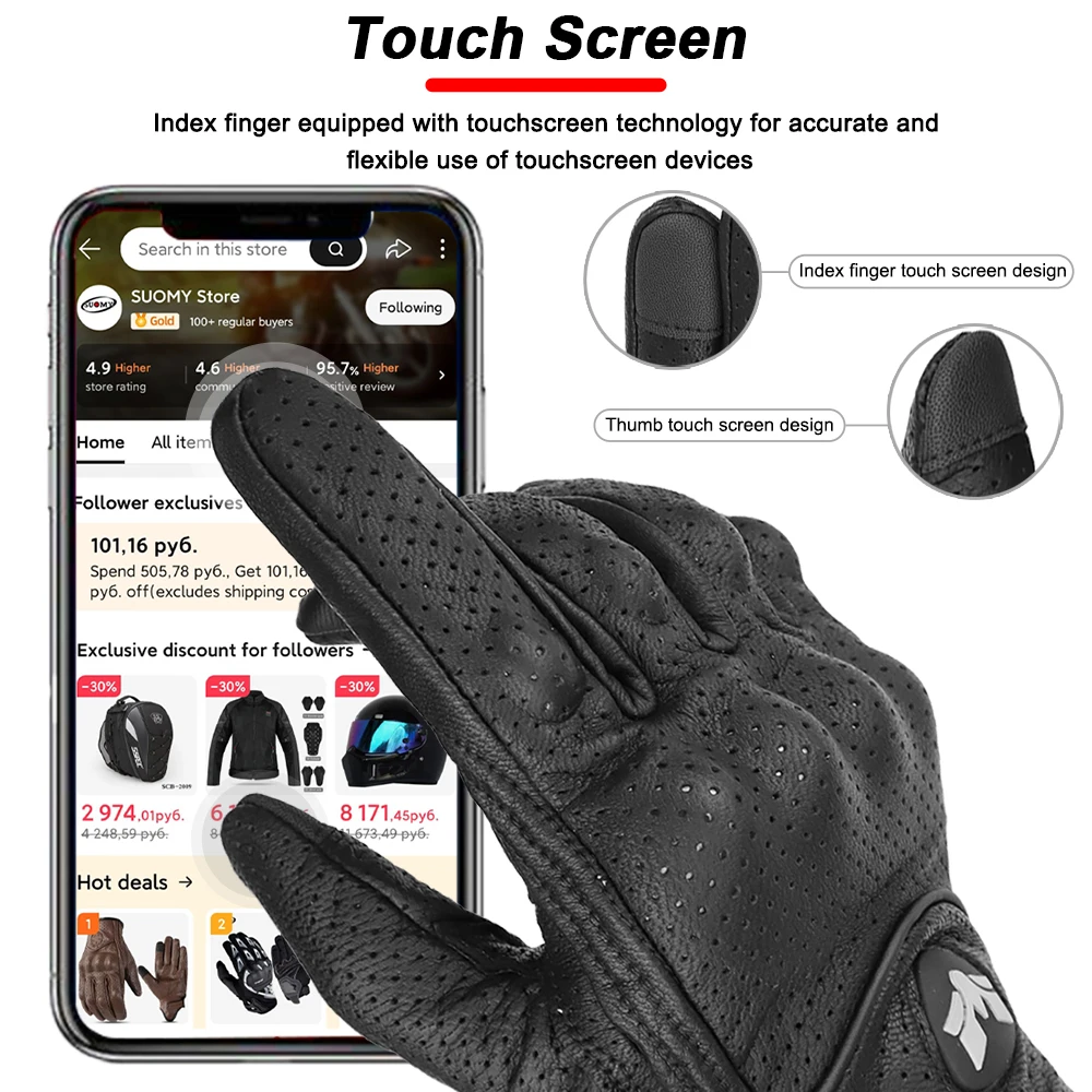 Motorcycle Gloves Vintage Genuine Leather Perforated Motorbike Gloves Men Women Retro Summer Breathable Motorcycle Motocross Racing Street