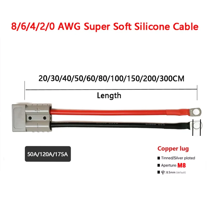 High Current Double Pole 600V Quick Charging Connector with Silicone Cable
