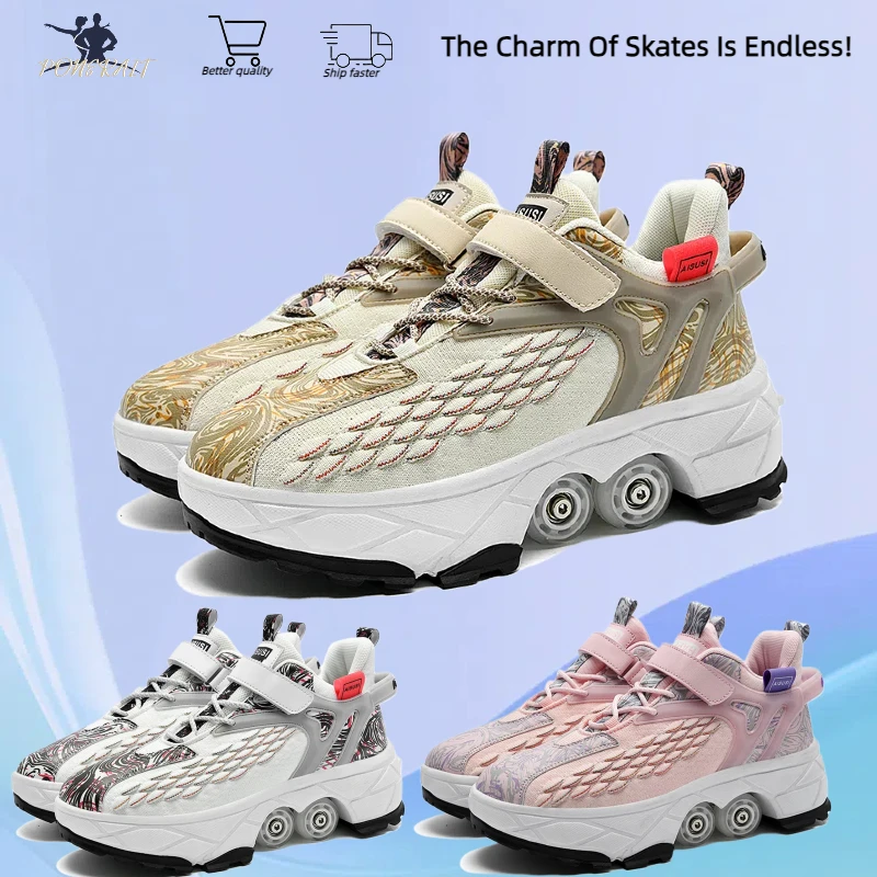 

New Roller Skate Shoes Deform Roller Skate Fashion With Wheels Shoes Usb Charging For Unisex Children Girls Boys Casual Sneakers