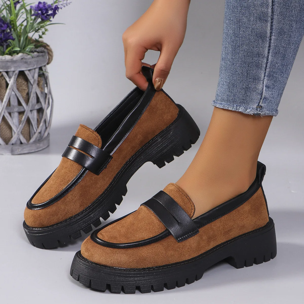 Women's Fashion Leopard Patchwork Slip-on Loafers Chunky Heel Platform Flats 2024 New Moccasins Casual Shoes Plus Size Zapatos 3
