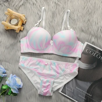Ensemble de lingerie sexy pour femmes, soutien-gorge push-up et culotte, imprimé coloré, soutien-gorge à armatures, ensemble de bikini, lingerie confortable