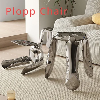 Plopp-Creative Minimalist Metal Inflatable Stool, 3D Stainless Steel Stool, Nordic Creative Balloon Stool, Living Room Footstool 1