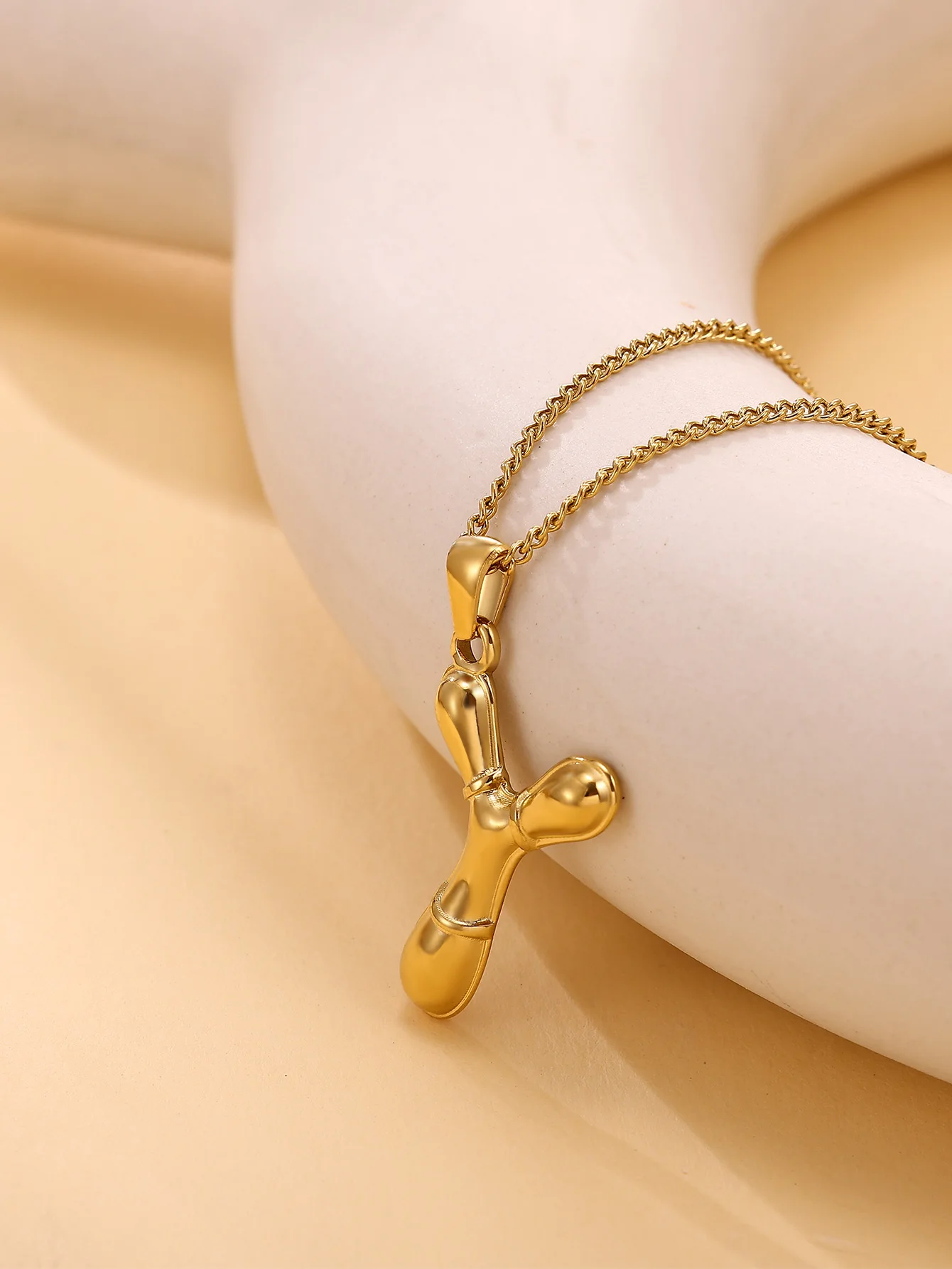 Stainless Steel Y-shaped Necklaces For Women 18K Gold Plated