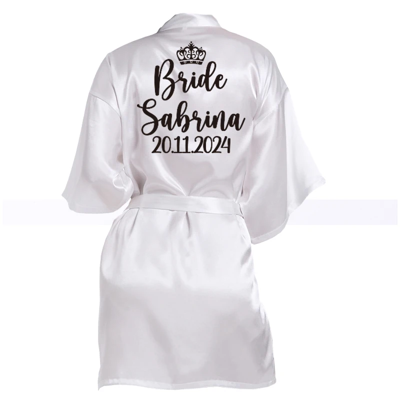 Customized Logo Wedding Bathrobe Faux Silk Bridal Robe Bride Bridesmaid Wedding Robes Woman Bachelorette Hen Party
