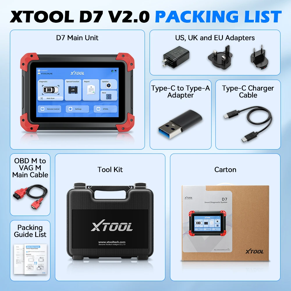 XTOOL D7 OBD2 Scanner Automotive Scanner 36+ Reset Key Programming FCA CANFD/DoIP All System Diagnosis ECU Coding 3 Years Update