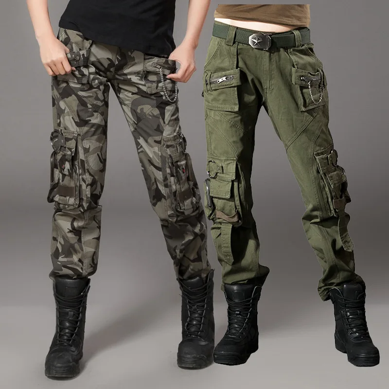 

Women Military Cargo Pants Multi Pockets Army Style Women Cotton Armygreen Tactical Pants Zippered Leg Opening Camouflage Pants