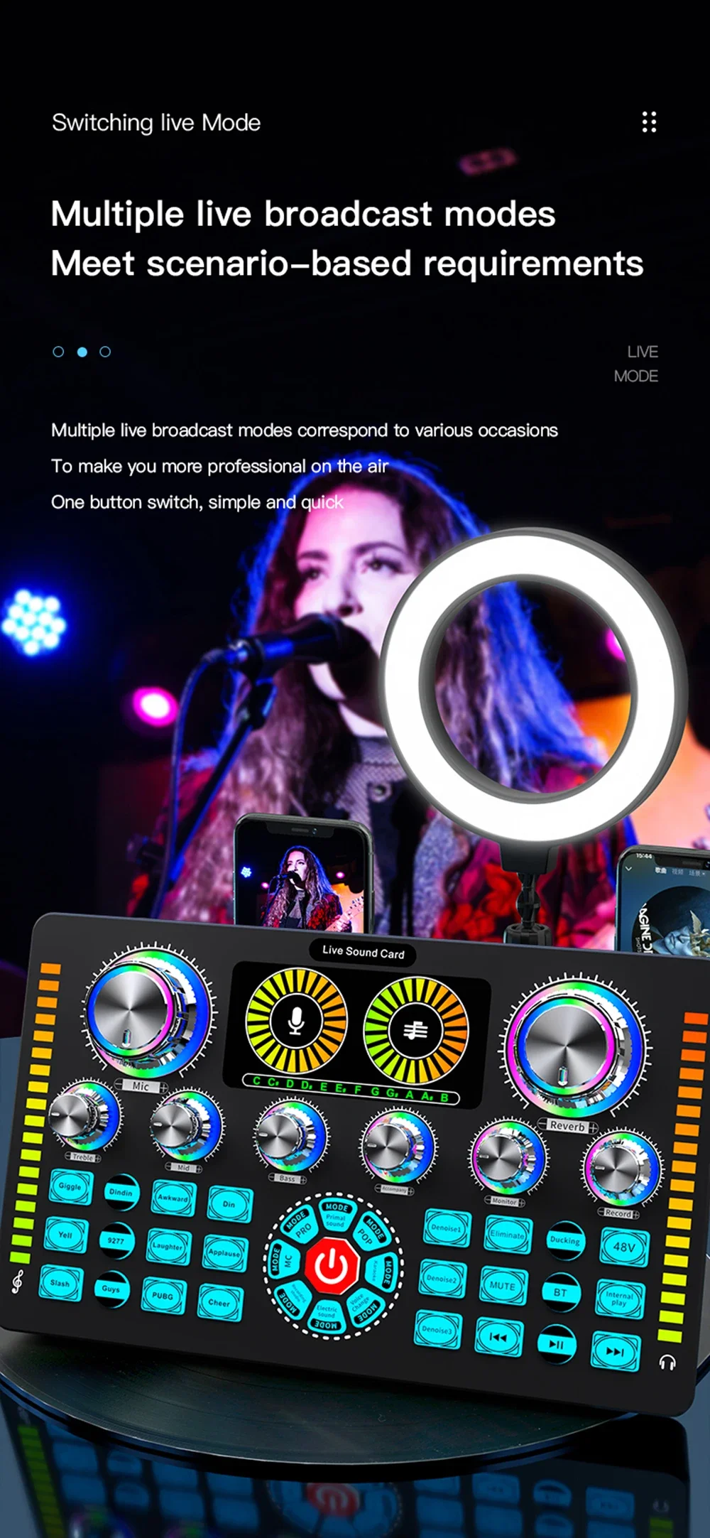 Q7 48V Phantom Portable Audio Mixer USB External Sound Card For Karaoke Podcast