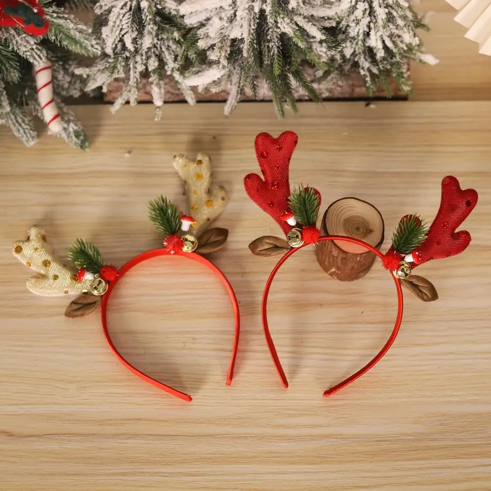 Plastic Deer Horn Headband Festive Christmas Headband with Elk Horns Bells for Kids Xmas Sequin Hair Band Photo for Children