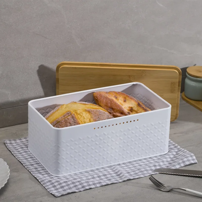 Storage Box Kitchen Storage Box Food Storage Container Food Storage Box Rice Storage Box Food Storage Can 1PC Bamboo and wood bread box household kitchen breathable food preservation storage jar square embossed metal bread box