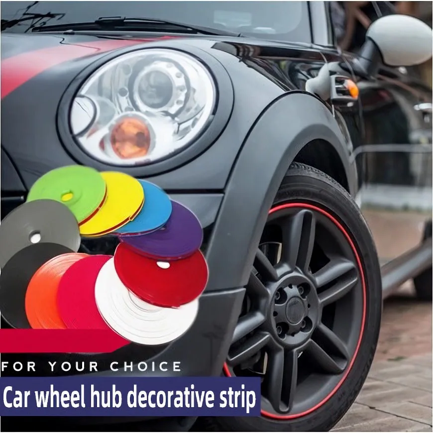 Car Bumper Strip 8 Meters Red Wheel Hub Ring Moulding Trim Edge Protective Car Styling Exterior Accessories