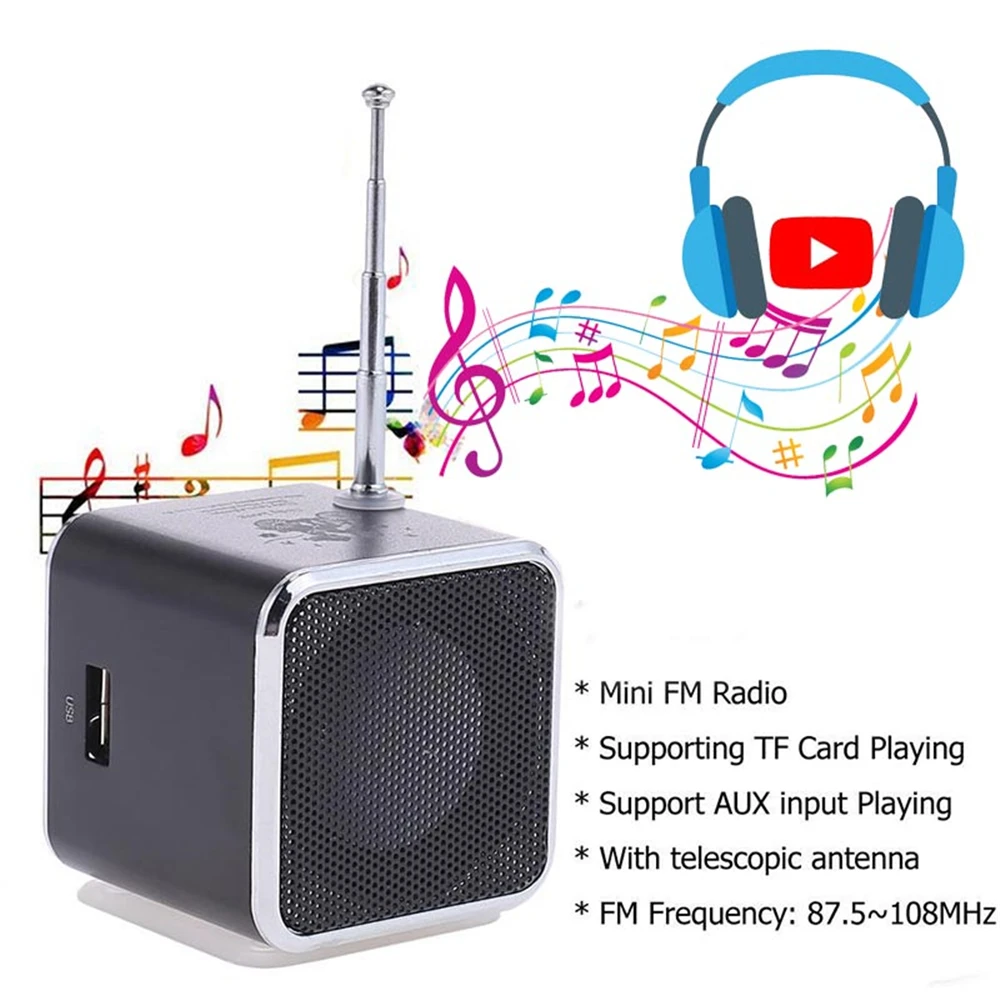 Mini FM Radio USB Rechargeable Portable Radio Digital FM Radio Receiver LCD Display Stereo Loudspeaker Support SD/TF Card
