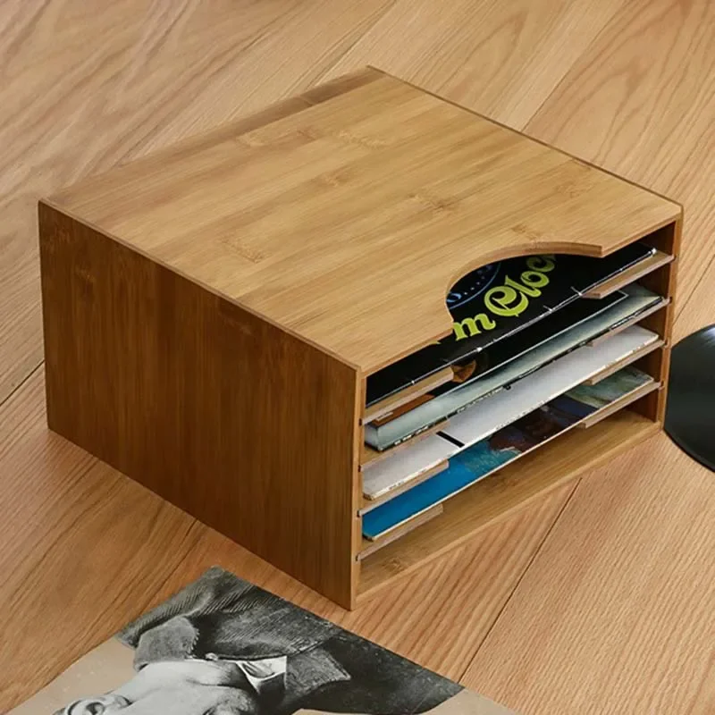 Classical Black Gum Record Shelf, Nostalgic LP and Vinyl Storage Rack, with Detachable Baffle, CD Organizer, for Music Lovers