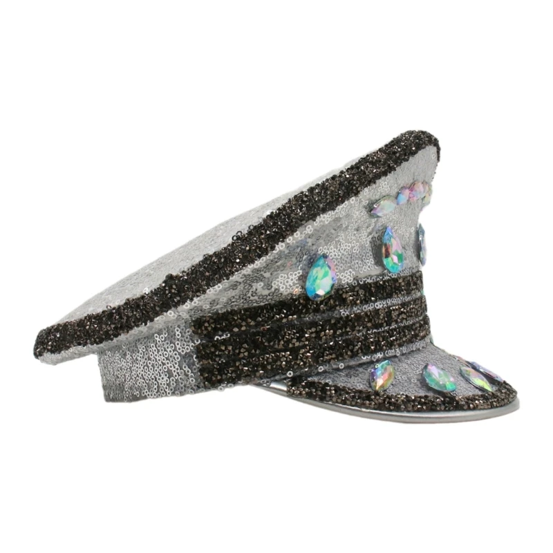 

Bride Hat with Hand Beading Shining Crystal Captain Hat Beaded Heavy Butterfly Captain Hat for Bachelorette Party