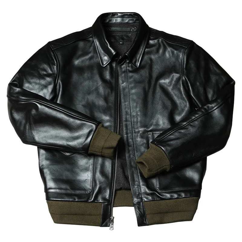 

Black Military Style Spring Men's A2 Jacket Plus Size 5XL Natural Horsehide Autumn Slim Fit Aviation Genuine Leather Coats