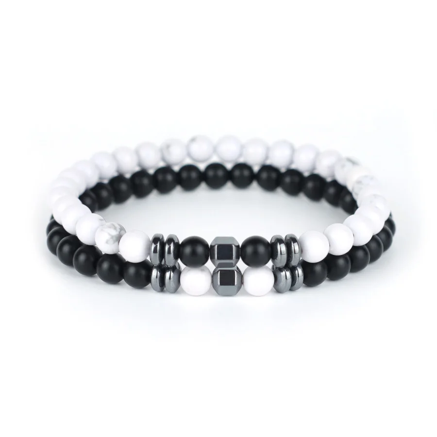 Noter Neues Design Herrenarmband mit Stein 2 Teile/satz 6mm Vulkangestein Türkis Hämatit Yoga Meditation Heilung Armband Homme – Detail 9