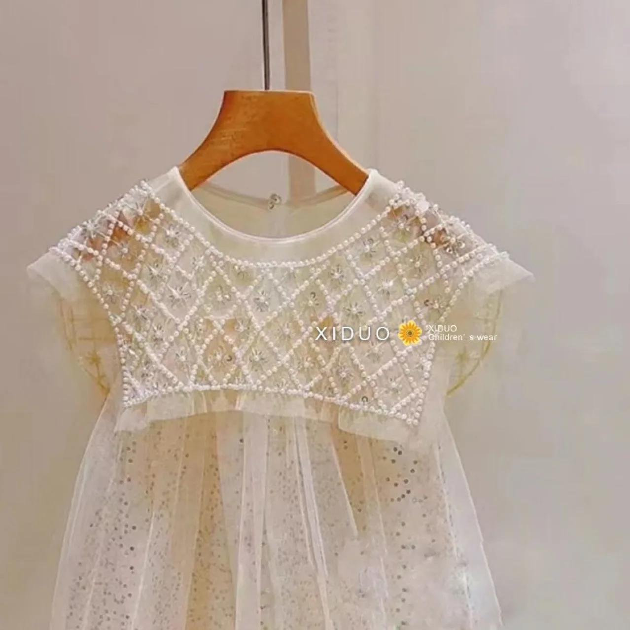 Girls Princess Dress Casual Spring Summer Children's Wear Korean Pearl Neck Princess Dress Fashion Yarn girls dress princess costume kids clothes