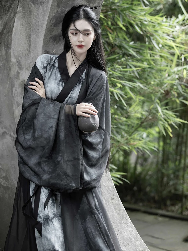 

Black Hanfu Women's Wei and Jin Martial Arts Costume Cross-Collar Ruqun Antique Style Suit