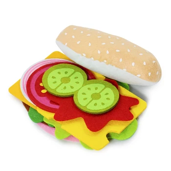 28PCS Felt  Combination Kitchen Food Toy Set Soft Hamburger Sandwich for Kids House Pretend Play Kitchen Toys Chirstmas Gifts 2