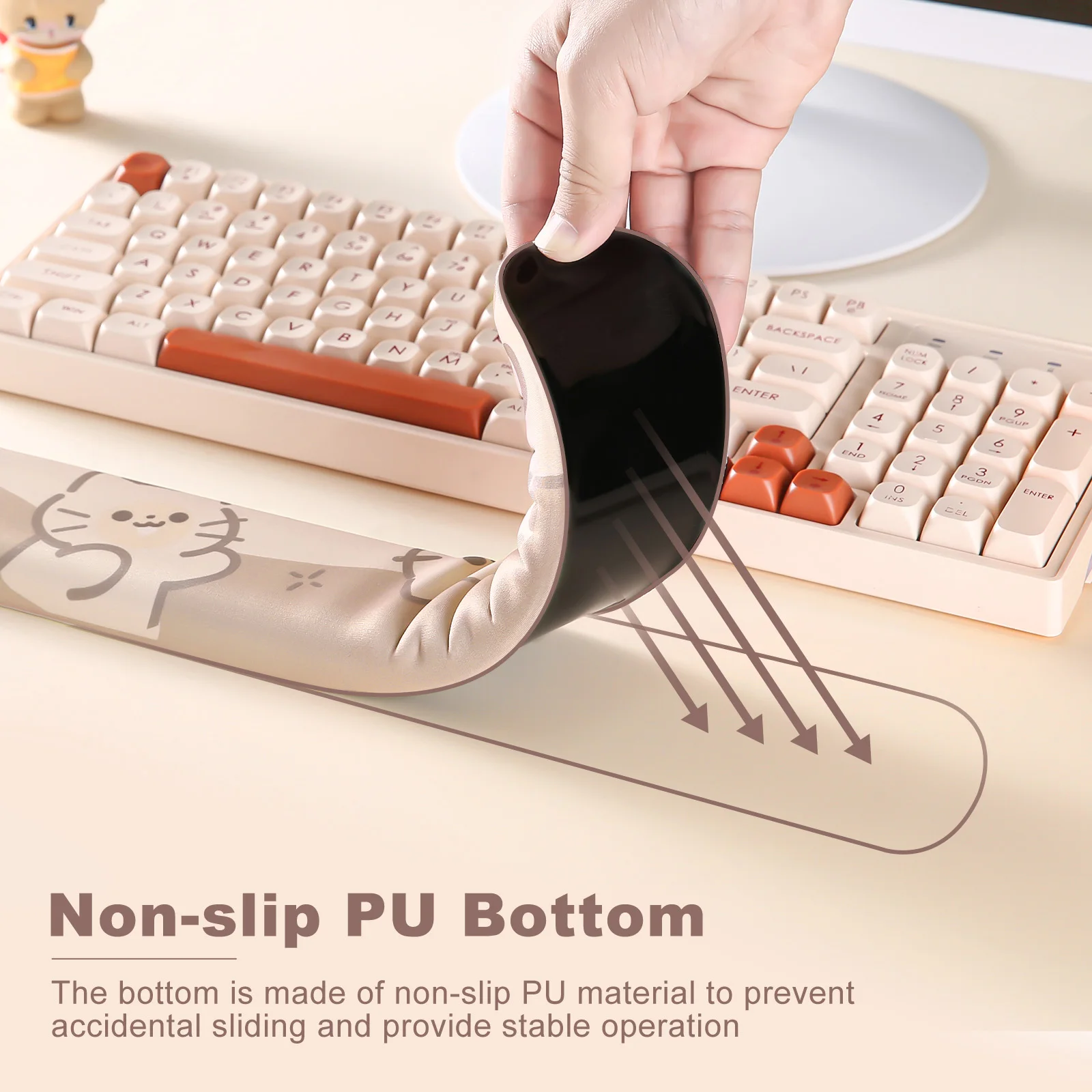 Yunzii-apoio Ergonômico Bonito do Teclado e do Pulso Antiderrapante Base do Plutônio Escritório Jogos Computador tipo Alívio da Dor Miau do Café - Imagem 4