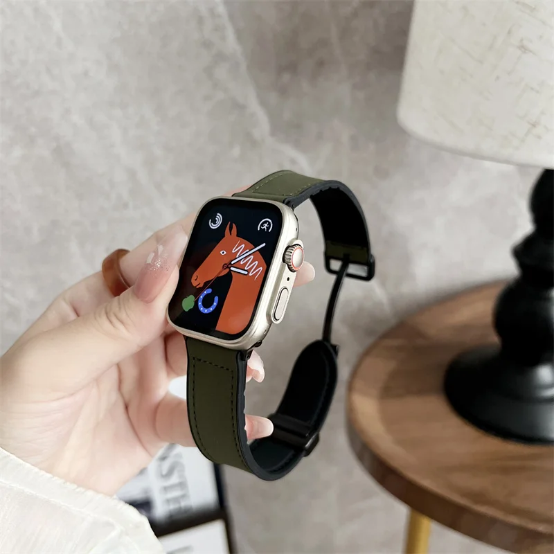 Premium Magnetic Buckle Silicone-Leather Watch Strap Bracelet