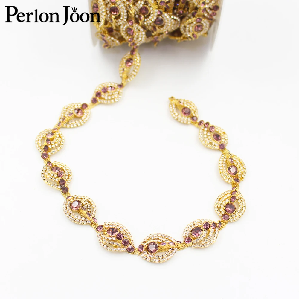 Neue Gold Kristall Band Bunte Applique Strass Trim Kette für Frauen Schuhe Taschen Kleidung Dekoration Zubehör ML183-193 – Detail 4