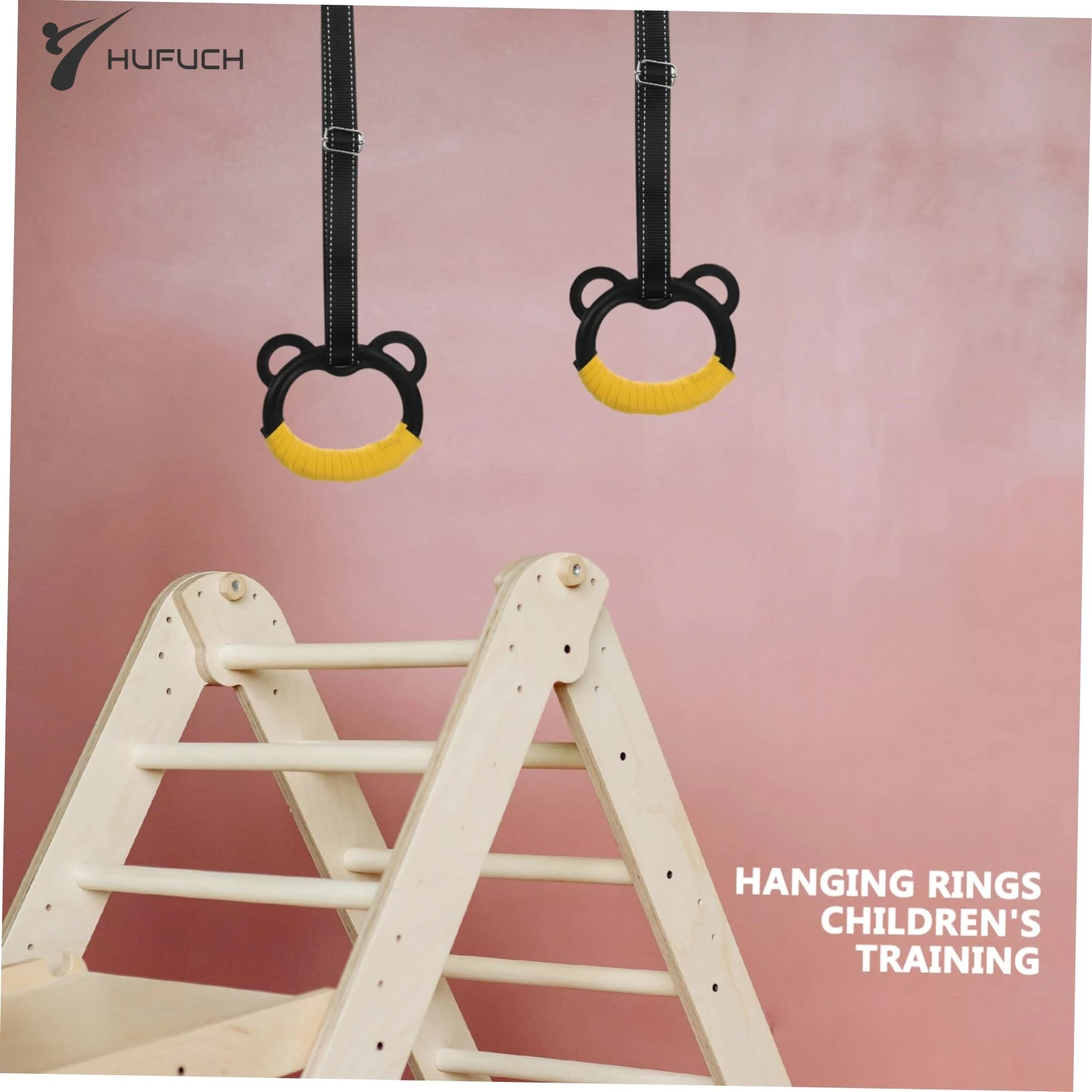 Kids Gym Ring With Adjustable Straps Buckles Indoor Pull-up Fitness Gymnastics Rings Home Exercise Equipment