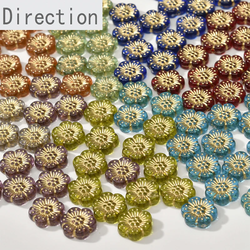 

Acrylic Drawing Gold Edge Bronzing Small Flowers Plum Straight Hole Beaded Diy Bracelet Necklace Ear Jewelry Accessories