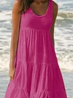Oversized O Neck Sleeveless Ruffles Loose Beach Dress Women Boho Solid Color Plus Size Elegant Sundress Club Party Vestidos - Image 3