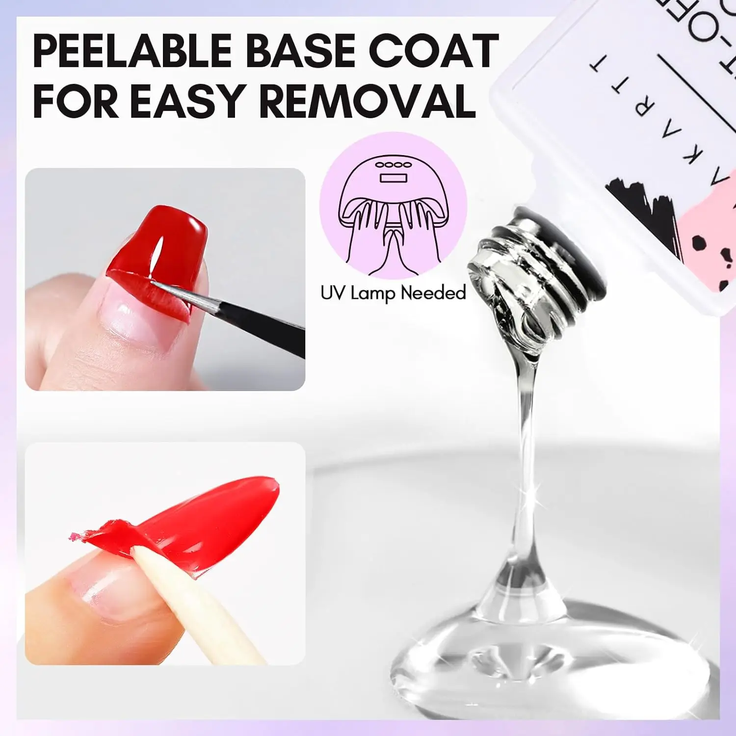 Makartt Peel Off Gel Base Coat for Gel Nail Polish 15ml Peelable Clear Foundation Takeoff Nail Practice Beginners nail gel,nail primer,gel polish base and top coat