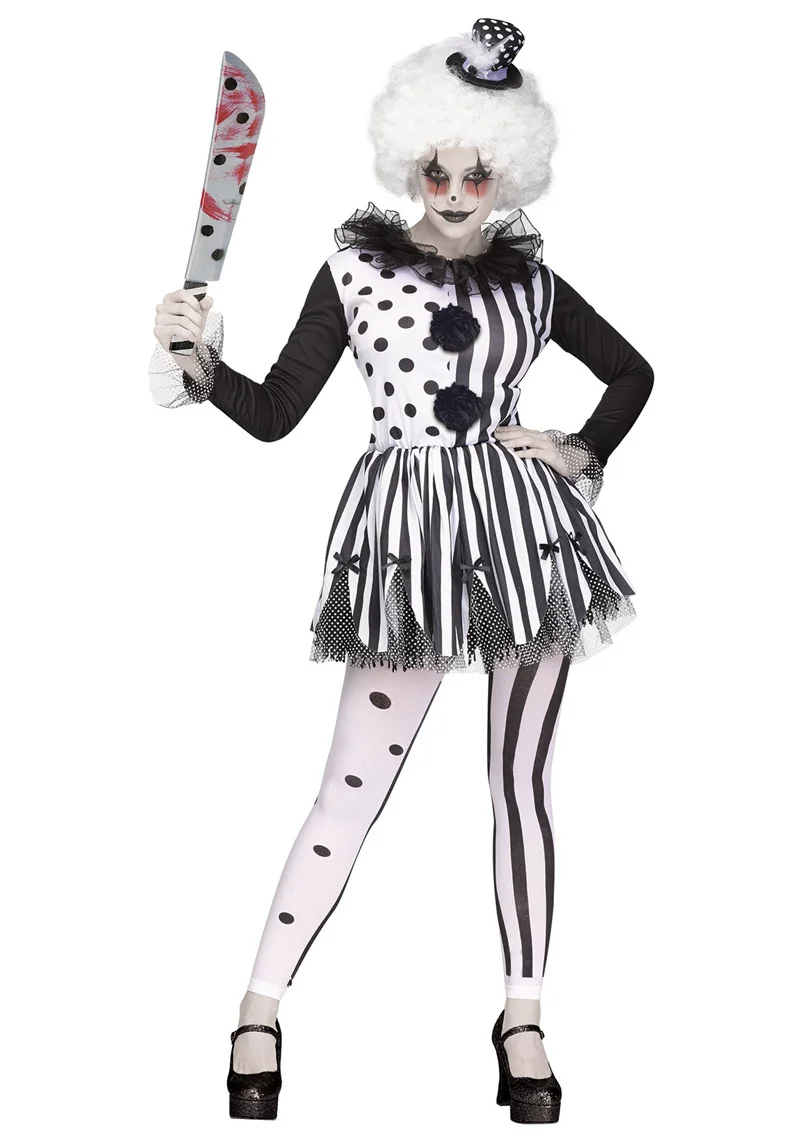 

Black and White Clown Costume Women Halloween Fancy Dress Adult Circus Clown Costumes Cosplay Party Dress Role Play Clothing