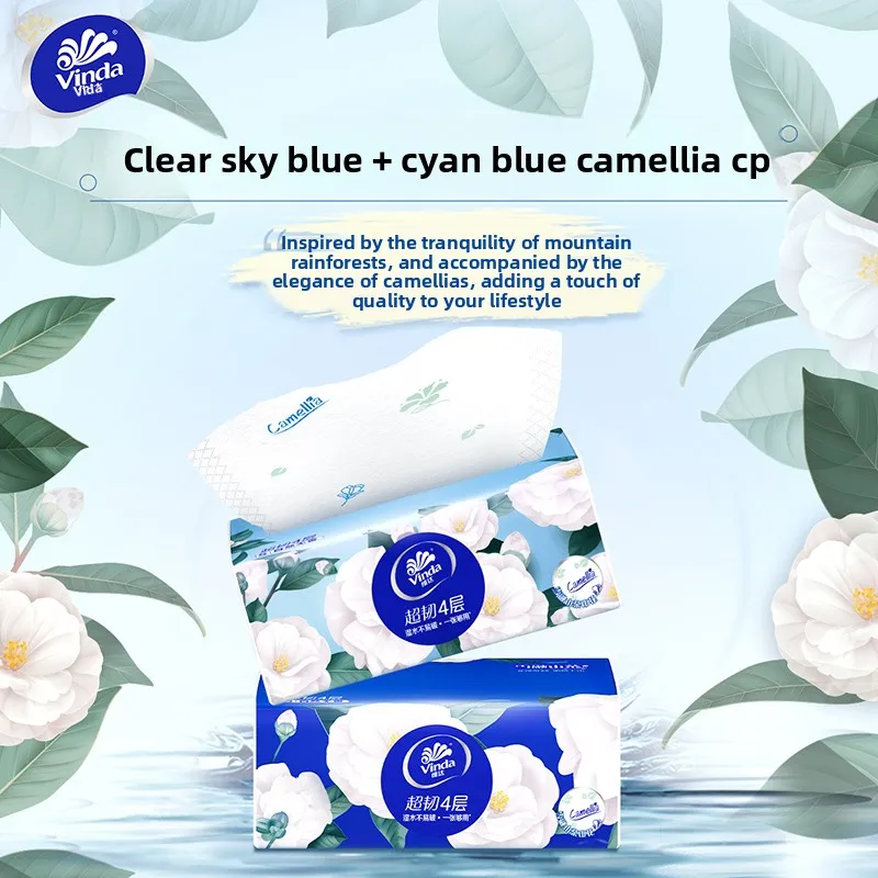 Vinda Mountain Camellia Four Layers Drawn Paper 90 Sheets/Fragrant Printed Toilet Paper Tissue Napkins Pack