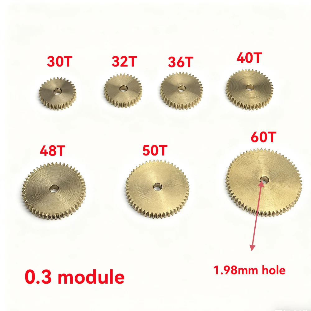 High-Precision Copper Gear with 0.3 Modulus and 2mm Shaft Compatibility